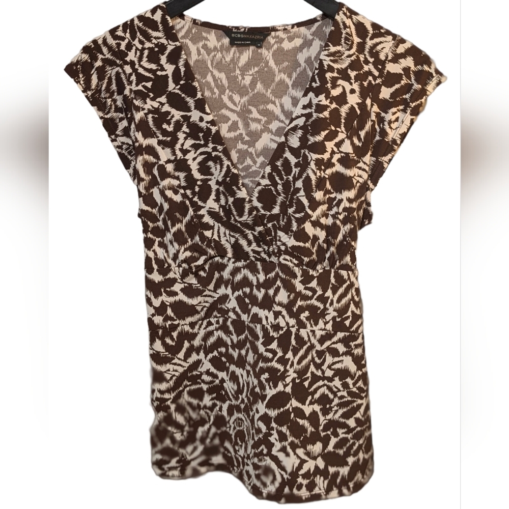BCBGMaxAzria Floral Abstract Faux Wrap Blouse